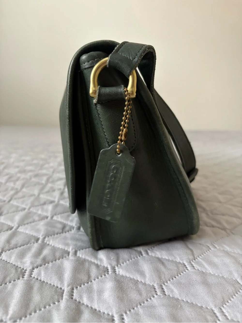 Vintage COACH green leather city shoulder bag crossbody - Picture 4 of 10